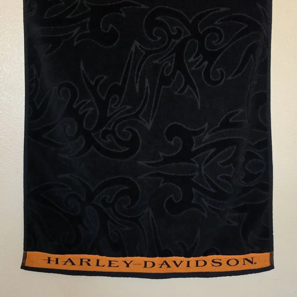 Harley-Davidson Bath Towel 24x48 Tribal Design Beach Black And Orange